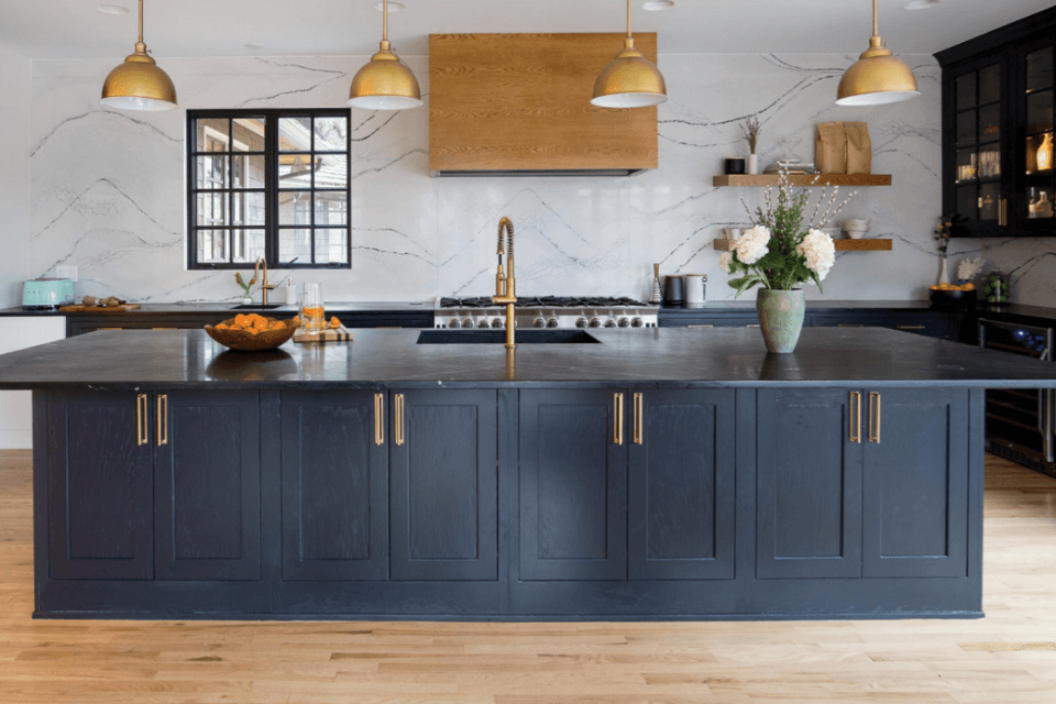 modern kitchen with hardwood flooring